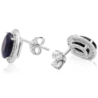 3 Carat Sapphire and Diamond Halo Stud Earrings