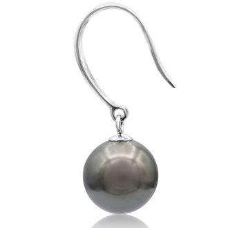 Pearl Drop Earrings With 9-9.5MM AAA Cultured Black Tahitian Pearls In 14 Karat White Gold