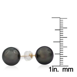 Pearl Stud Earrings With 10-10.5MM AAA Cultured Black Tahitian Pearls In 14 Karat Yellow Gold