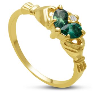 Emerald Claddagh Ring in 10k Yellow Gold