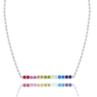 Pink Gemstones 1 Carat Natural Gemstone Rainbow Bar Necklace In 14K White Gold