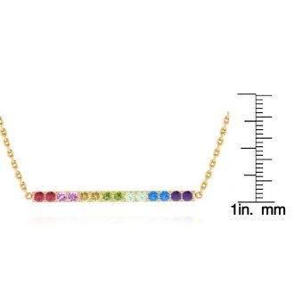 Pink Gemstones 1 Carat Natural Gemstone Rainbow Bar Necklace In 14K Yellow Gold