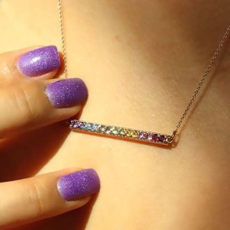 Pink Gemstones 1 Carat Natural Gemstone Rainbow Bar Necklace In 14K Rose Gold