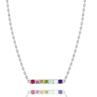 Pink Gemstones 1/2 Carat Natural Gemstone Rainbow Bar Necklace In 14K White Gold