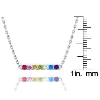 Pink Gemstones 1/2 Carat Natural Gemstone Rainbow Bar Necklace In 14K White Gold