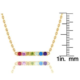 Pink Gemstones 1/2 Carat Natural Gemstone Rainbow Bar Necklace In 14K Yellow Gold