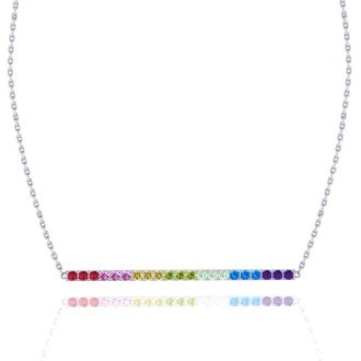 Pink Gemstones 1 1/2 Carat Natural Gemstone Rainbow Bar Necklace In 14K White Gold