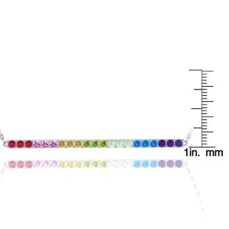 Pink Gemstones 1 1/2 Carat Natural Gemstone Rainbow Bar Necklace In 14K White Gold