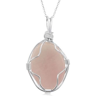 Sterling Silver Wire Wrapped Rose Quartz Necklace, 18 Inches