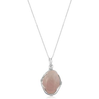 Sterling Silver Wire Wrapped Rose Quartz Necklace, 18 Inches