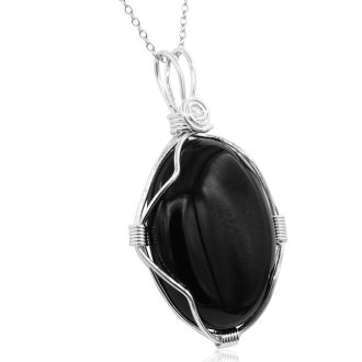 Sterling Silver Wire Wrapped Black Onyx Necklace, 18 Inches