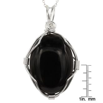 Sterling Silver Wire Wrapped Black Onyx Necklace, 18 Inches