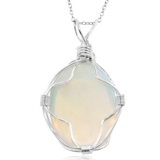 Sterling Silver Wire Wrapped Created Opal Necklace, 18 Inches