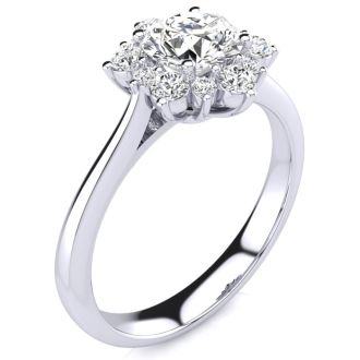 1 Carat Floral Halo Diamond Engagement Ring in 14k White Gold (I-J, I1-I2)