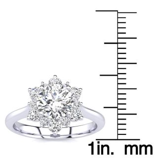 1 Carat Floral Halo Diamond Engagement Ring in 14k White Gold (I-J, I1-I2)