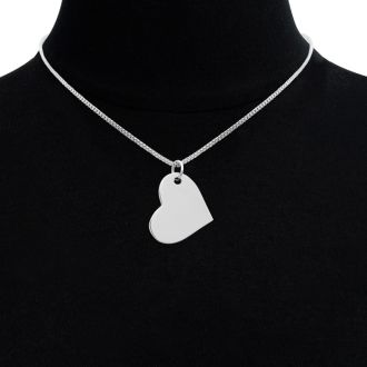 Ladies Floating Heart Necklace In Stainless Steel, 16 Inches With Free Custom Engraving

