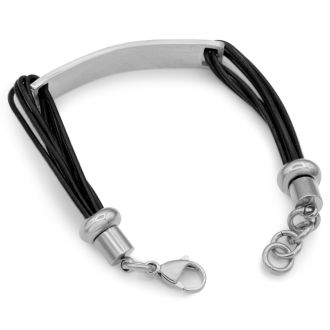 Mens Stainless Steel and Leather ID Bracelet,