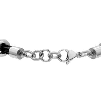 Mens Stainless Steel and Leather ID Bracelet,