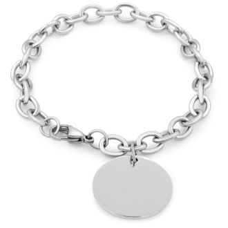 Ladies Dangling Circle Tag Bracelet In Stainless Steel, With Free Custom Engraving