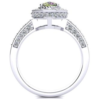 1-1/2 Carat Oval Shape Mystic Topaz Ring With Diamond Halo In 14 Karat White Gold