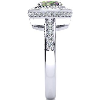 1-1/2 Carat Oval Shape Mystic Topaz Ring With Diamond Halo In 14 Karat White Gold