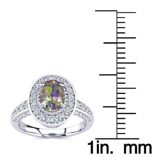 1-1/2 Carat Oval Shape Mystic Topaz Ring With Diamond Halo In 14 Karat White Gold