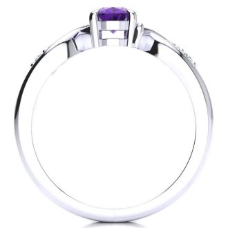 3/4 Carat Oval Shape Amethyst and Four Diamond Ring In 10 Karat White Gold