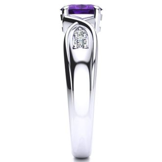 3/4 Carat Oval Shape Amethyst and Four Diamond Ring In 10 Karat White Gold