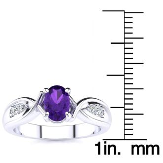 3/4 Carat Oval Shape Amethyst and Four Diamond Ring In 10 Karat White Gold