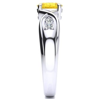 1 Carat Oval Shape Citrine and Four Diamond Ring In 10 Karat White Gold