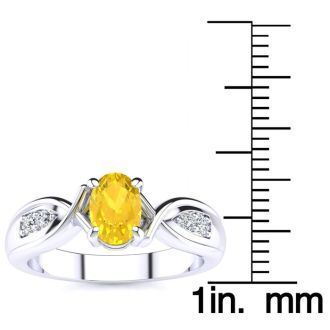 1 Carat Oval Shape Citrine and Four Diamond Ring In 10 Karat White Gold