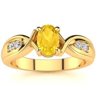 1 Carat Oval Shape Citrine and Four Diamond Ring In 10 Karat Yellow Gold