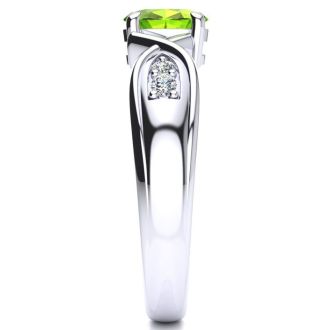 1 Carat Oval Shape Peridot and Four Diamond Ring In 10 Karat White Gold