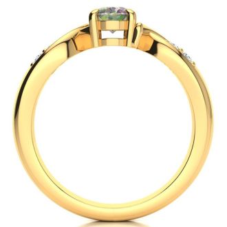 3/4 Carat Oval Shape Mystic Topaz Ring With Four Diamonds In 10 Karat Yellow Gold
