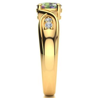3/4 Carat Oval Shape Mystic Topaz Ring With Four Diamonds In 10 Karat Yellow Gold
