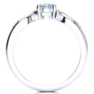 Aquamarine Ring: Aquamarine Jewelry: 1 Carat Oval Shape Aquamarine and Four Diamond Ring In 10 Karat White Gold
