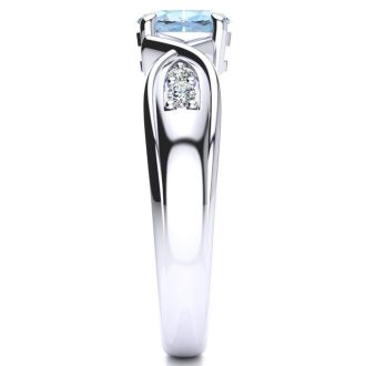 Aquamarine Ring: Aquamarine Jewelry: 1 Carat Oval Shape Aquamarine and Four Diamond Ring In 10 Karat White Gold