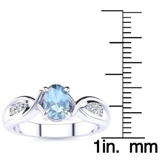 Aquamarine Ring: Aquamarine Jewelry: 1 Carat Oval Shape Aquamarine and Four Diamond Ring In 10 Karat White Gold