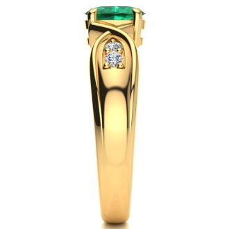 1 Carat Oval Shape Emerald and Four Diamond Ring In 10 Karat Yellow Gold