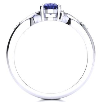 1 Carat Oval Shape Tanzanite and Four Diamond Ring In 10 Karat White Gold