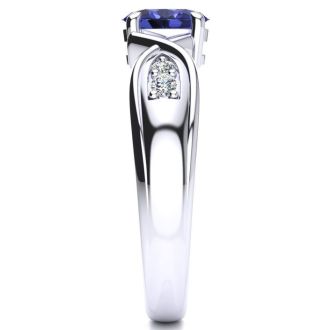 1 Carat Oval Shape Tanzanite and Four Diamond Ring In 10 Karat White Gold