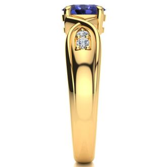 1 Carat Oval Shape Tanzanite and Four Diamond Ring In 10 Karat Yellow Gold