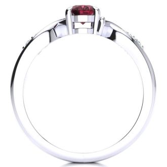 Garnet Ring: Garnet Jewelry: 1 Carat Oval Shape Garnet and Four Diamond Ring In 10 Karat White Gold