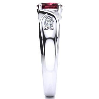 Garnet Ring: Garnet Jewelry: 1 Carat Oval Shape Garnet and Four Diamond Ring In 10 Karat White Gold