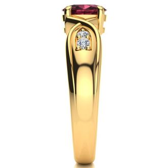 Garnet Ring: Garnet Jewelry: 1 Carat Oval Shape Garnet and Four Diamond Ring In 10 Karat Yellow Gold
