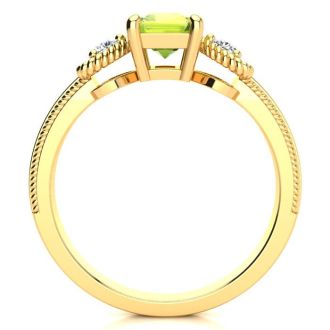 1 1/4 Carat Peridot and Two Diamond Heart Ring In 10 Karat Yellow Gold