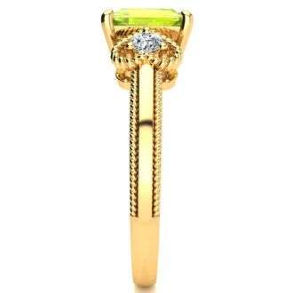 1 1/4 Carat Peridot and Two Diamond Heart Ring In 10 Karat Yellow Gold