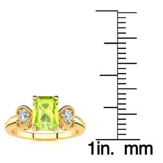 1 1/4 Carat Peridot and Two Diamond Heart Ring In 10 Karat Yellow Gold