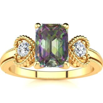 1 Carat Mystic Topaz Ring With Two Diamonds and Heart Design In 10 Karat Yellow Gold