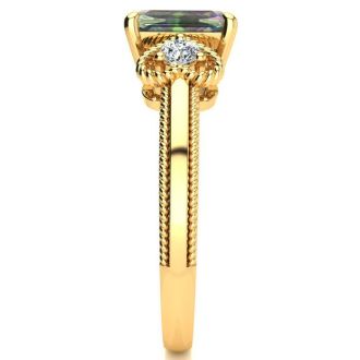 1 Carat Mystic Topaz Ring With Two Diamonds and Heart Design In 10 Karat Yellow Gold